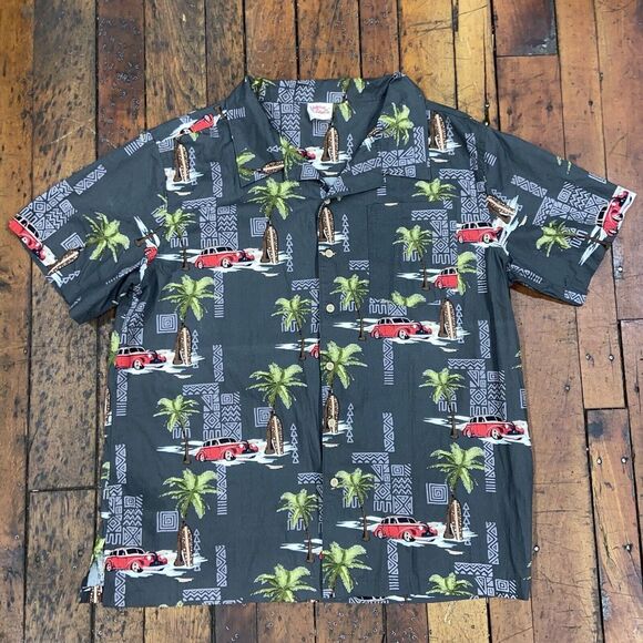 Vintage‎ Barefoot In Paradise Hawaiian Button Up Shirt Short Sleeve XL Gray - Picture 1 of 4